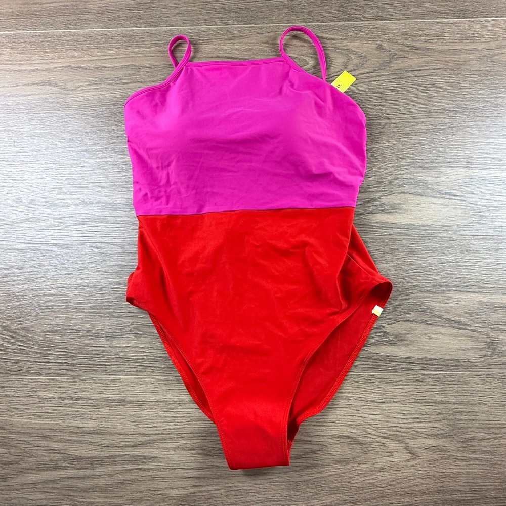 SummerSalt The Square Halter Neck One-Piece Colorblock Swim Pink Red Size 10 NWT - Picture 2 of 12